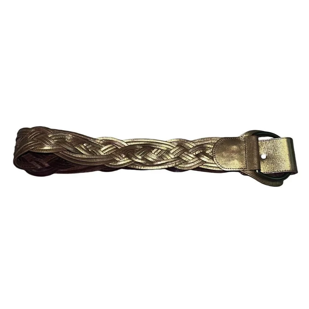 Linea Pelle Braided Metallic Gold Leather Belt